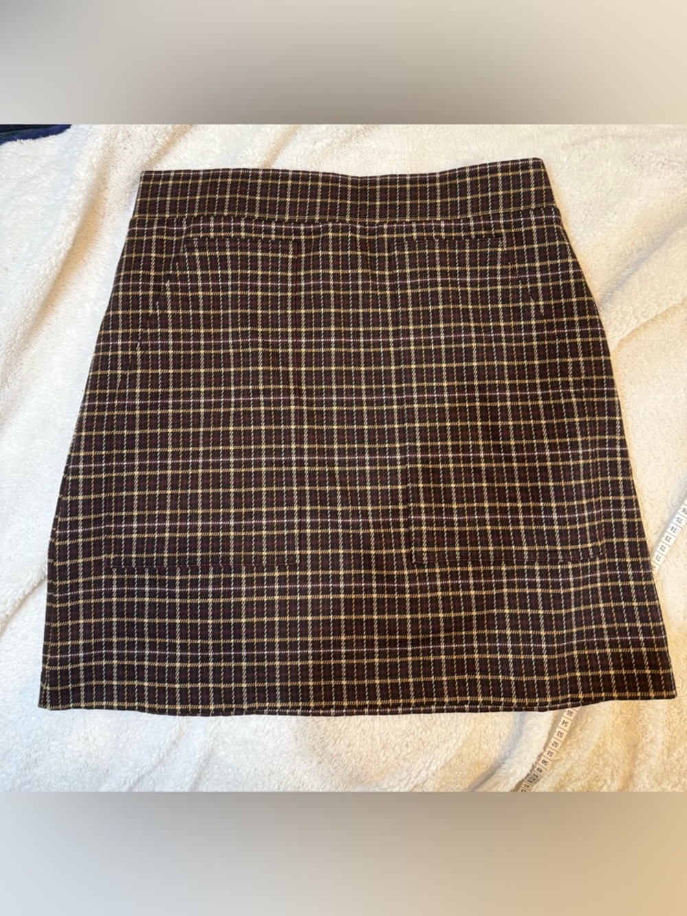 LOFT Purple and Cream Plaid Pencil Mini Skirt